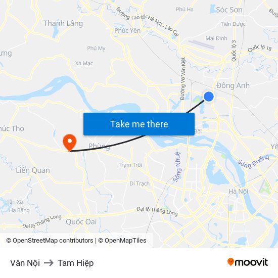 Vân Nội to Tam Hiệp map