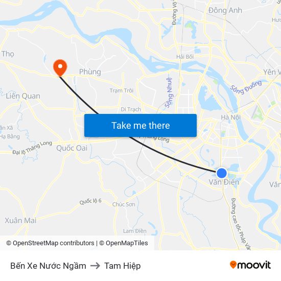 Bến Xe Nước Ngầm to Tam Hiệp map