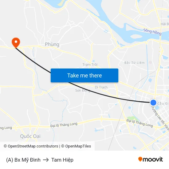 (A) Bx Mỹ Đình to Tam Hiệp map