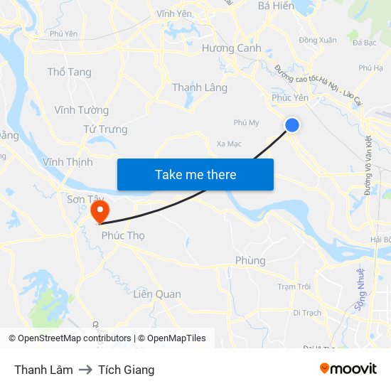 Thanh Lâm to Tích Giang map