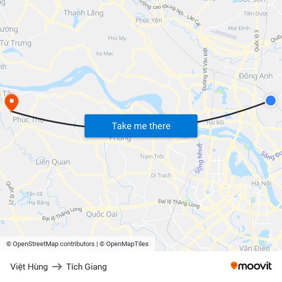 Việt Hùng to Tích Giang map
