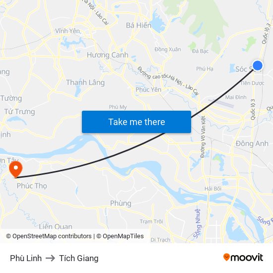 Phù Linh to Tích Giang map