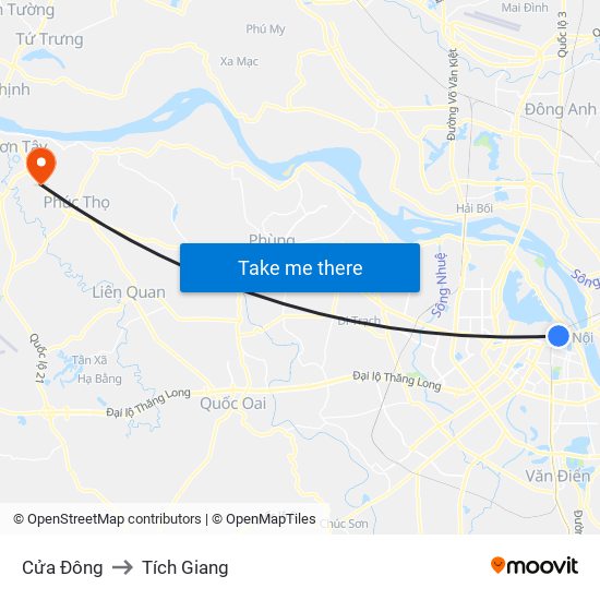 Cửa Đông to Tích Giang map