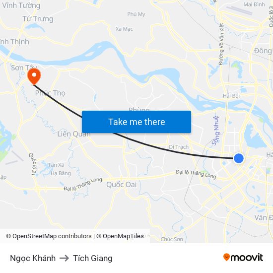 Ngọc Khánh to Tích Giang map