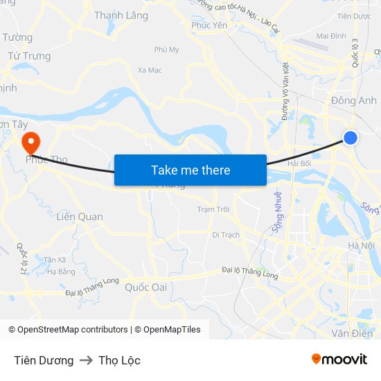 Tiên Dương to Thọ Lộc map
