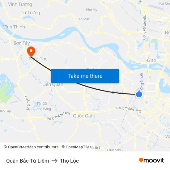 Quận Bắc Từ Liêm to Thọ Lộc map