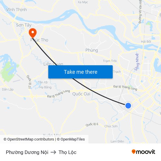 Phường Dương Nội to Thọ Lộc map