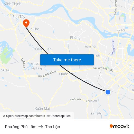 Phường Phú Lãm to Thọ Lộc map