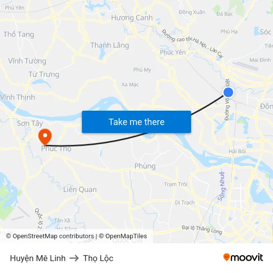 Huyện Mê Linh to Thọ Lộc map