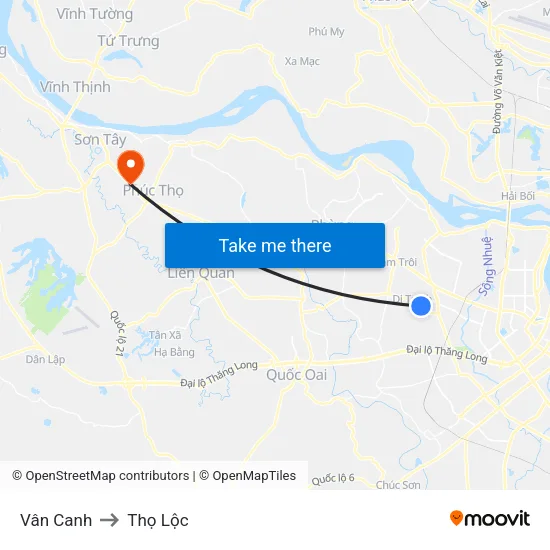 Vân Canh to Thọ Lộc map