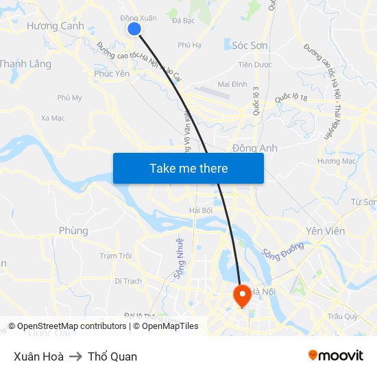 Xuân Hoà to Thổ Quan map