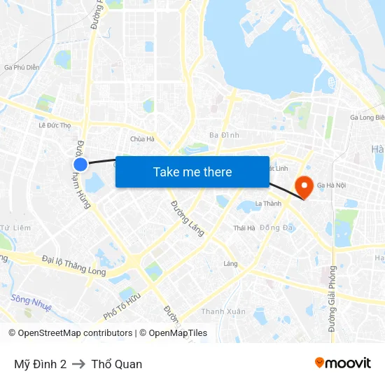 Mỹ Đình 2 to Thổ Quan map