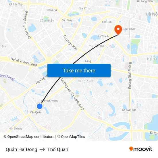 Quận Hà Đông to Thổ Quan map