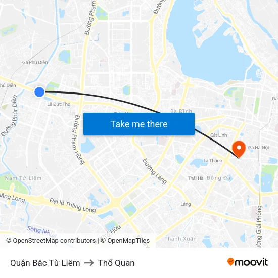 Quận Bắc Từ Liêm to Thổ Quan map