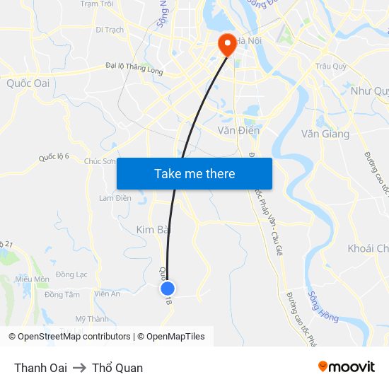 Thanh Oai to Thổ Quan map