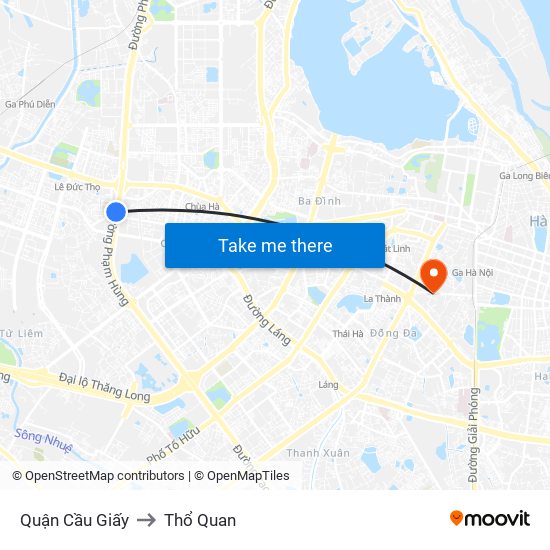 Quận Cầu Giấy to Thổ Quan map