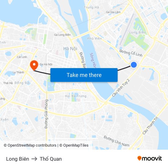 Long Biên to Thổ Quan map