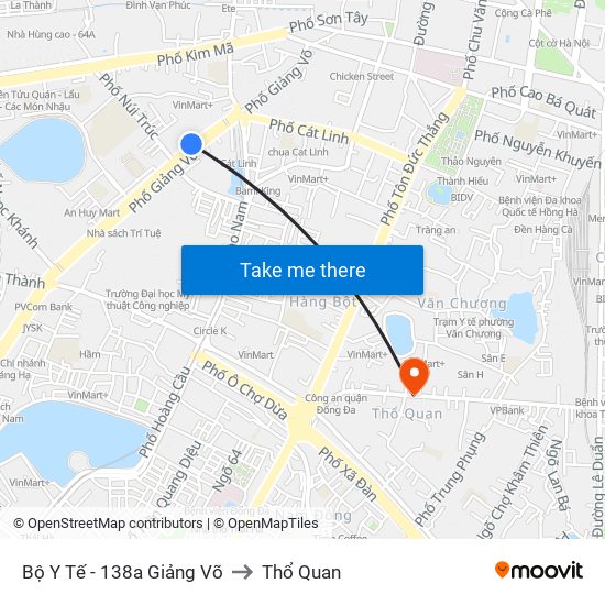 Bộ Y Tế - 138a Giảng Võ to Thổ Quan map