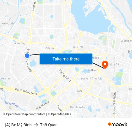 (A) Bx Mỹ Đình to Thổ Quan map