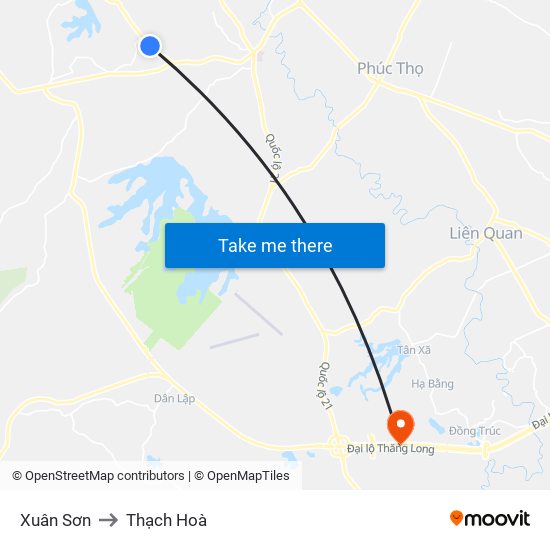 Xuân Sơn to Thạch Hoà map