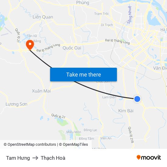 Tam Hưng to Thạch Hoà map