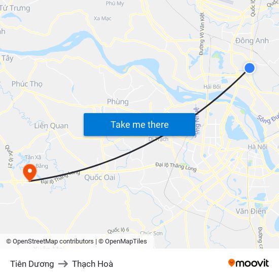 Tiên Dương to Thạch Hoà map