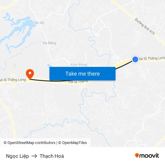 Ngọc Liệp to Thạch Hoà map