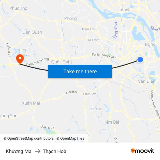 Khương Mai to Thạch Hoà map