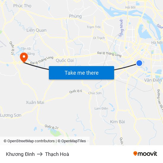 Khương Đình to Thạch Hoà map