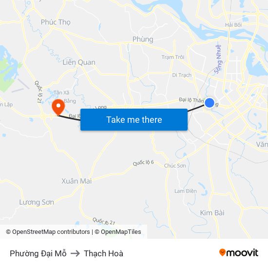 Phường Đại Mỗ to Thạch Hoà map