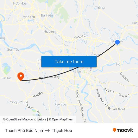 Thành Phố Bắc Ninh to Thạch Hoà map