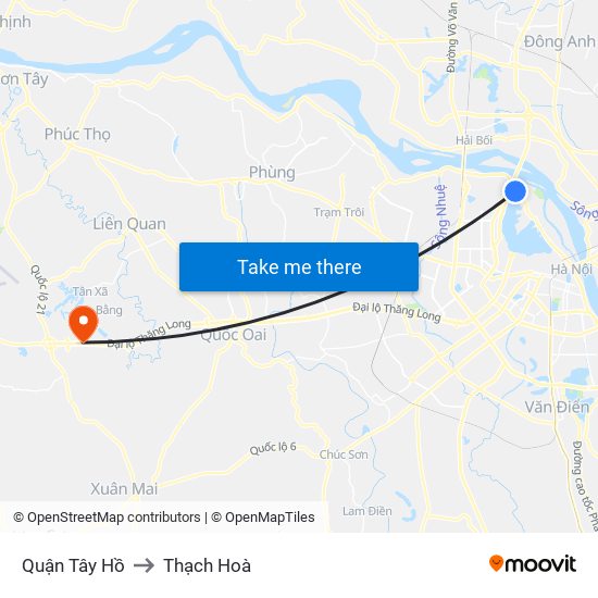 Quận Tây Hồ to Thạch Hoà map