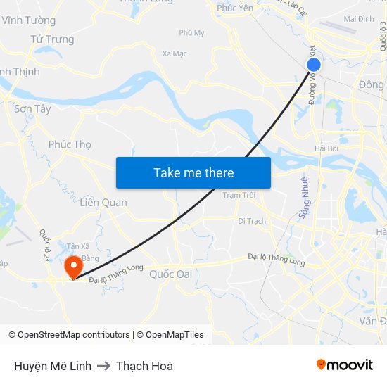 Huyện Mê Linh to Thạch Hoà map