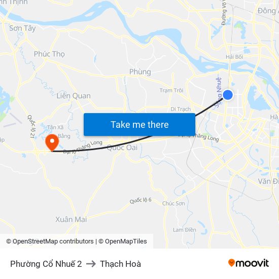 Phường Cổ Nhuế 2 to Thạch Hoà map