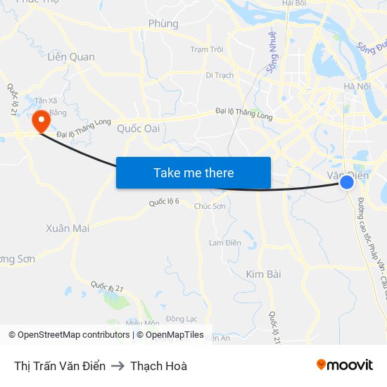 Thị Trấn Văn Điển to Thạch Hoà map