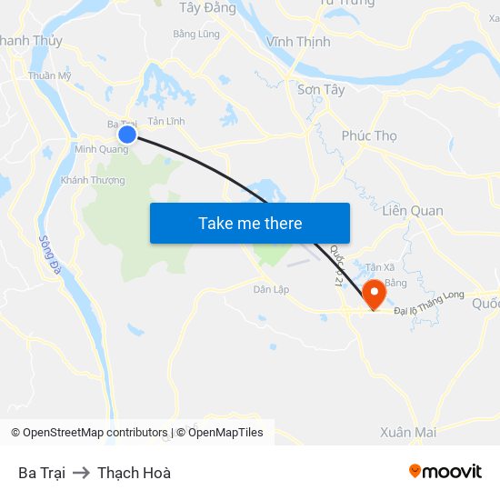 Ba Trại to Thạch Hoà map