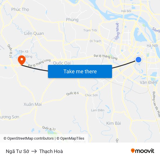 Ngã Tư Sở to Thạch Hoà map