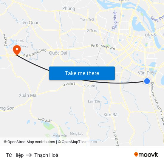 Tứ Hiệp to Thạch Hoà map