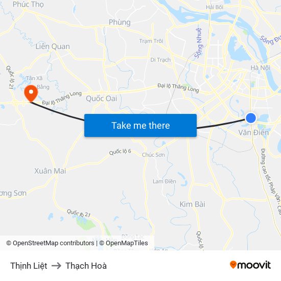 Thịnh Liệt to Thạch Hoà map