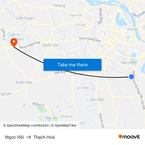 Ngọc Hồi to Thạch Hoà map