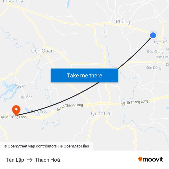 Tân Lập to Thạch Hoà map