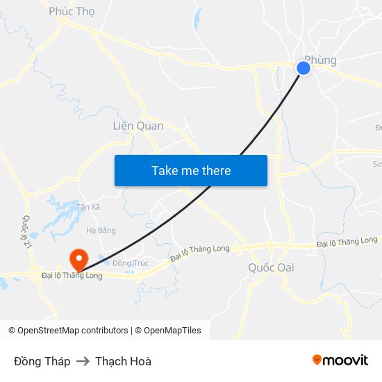 Đồng Tháp to Thạch Hoà map