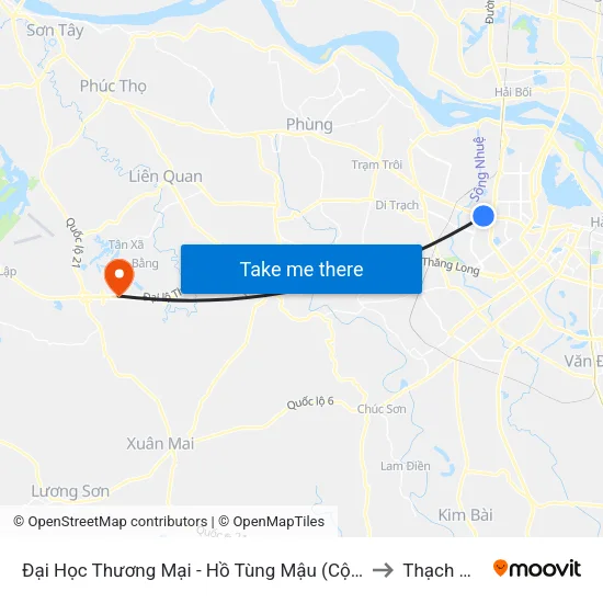 Đại Học Thương Mại - Hồ Tùng Mậu (Cột Sau) to Thạch Hoà map
