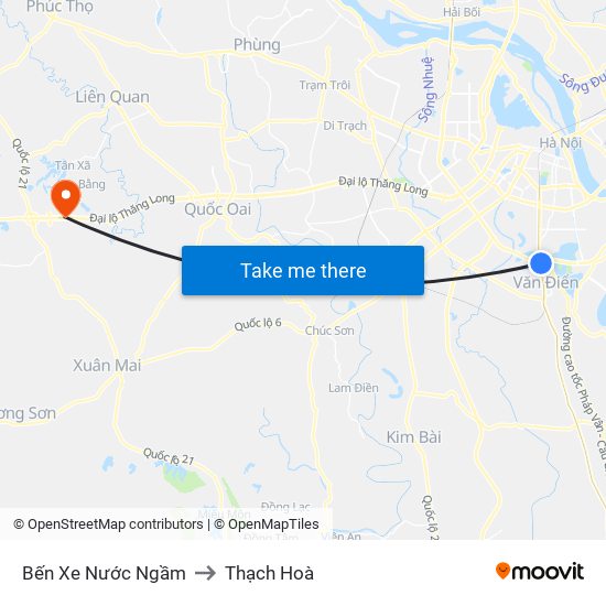 Bến Xe Nước Ngầm to Thạch Hoà map