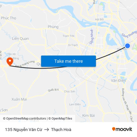 135 Nguyễn Văn Cừ to Thạch Hoà map