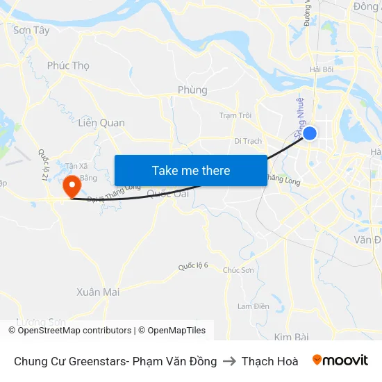 Chung Cư Greenstars- Phạm Văn Đồng to Thạch Hoà map