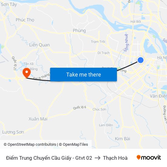 Điểm Trung Chuyển Cầu Giấy - Gtvt 02 to Thạch Hoà map