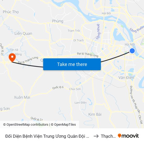 Đối Diện Bệnh Viện Trung Ương Quân Đội 108 - Trần Hưng Đạo to Thạch Hoà map