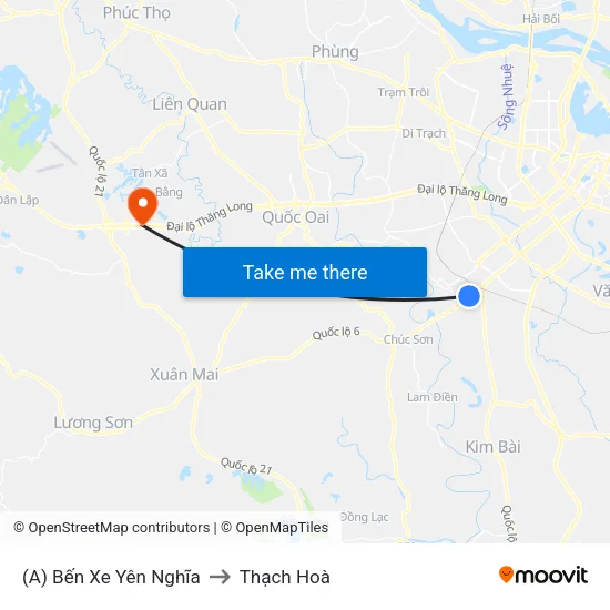 (A) Bến Xe Yên Nghĩa to Thạch Hoà map