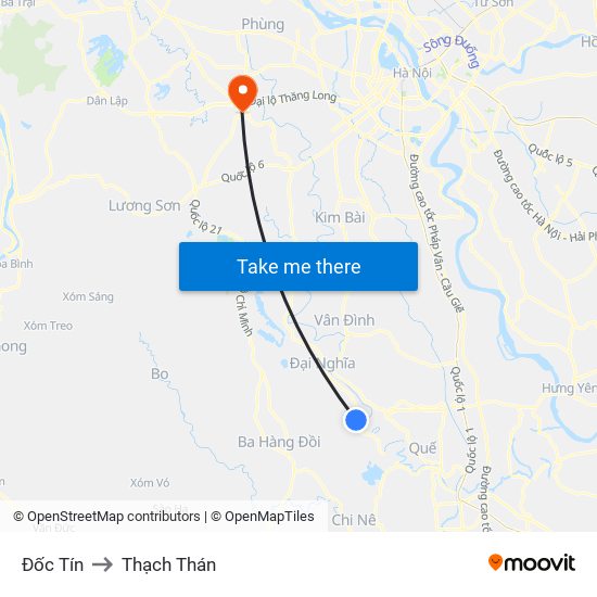 Đốc Tín to Thạch Thán map